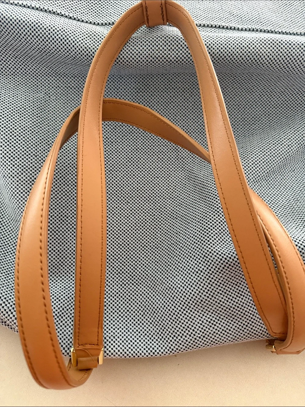 Tory Burch Light Blue Canvas Weekender with Tan Leather Logo
